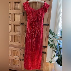 Vintage 80’s Nadine Red Sequin Evening Gown - Size 3/4